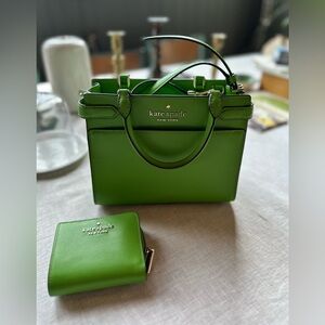 Kate Spade Vibrant Green Small Rae Satchel and Wallet